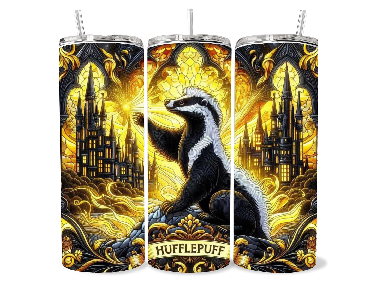 20oz Wizard Academy House Crest Tumbler featuring fandom-inspired artwork