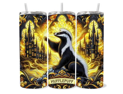 20oz Wizard Academy House Crest Tumbler featuring fandom-inspired artwork
