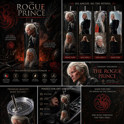 Daemon Targaryen Tumbler 20oz – The Rogue Prince House of the Dragon Cup | Dark Fantasy Dragon Drinkware featuring the design artwork