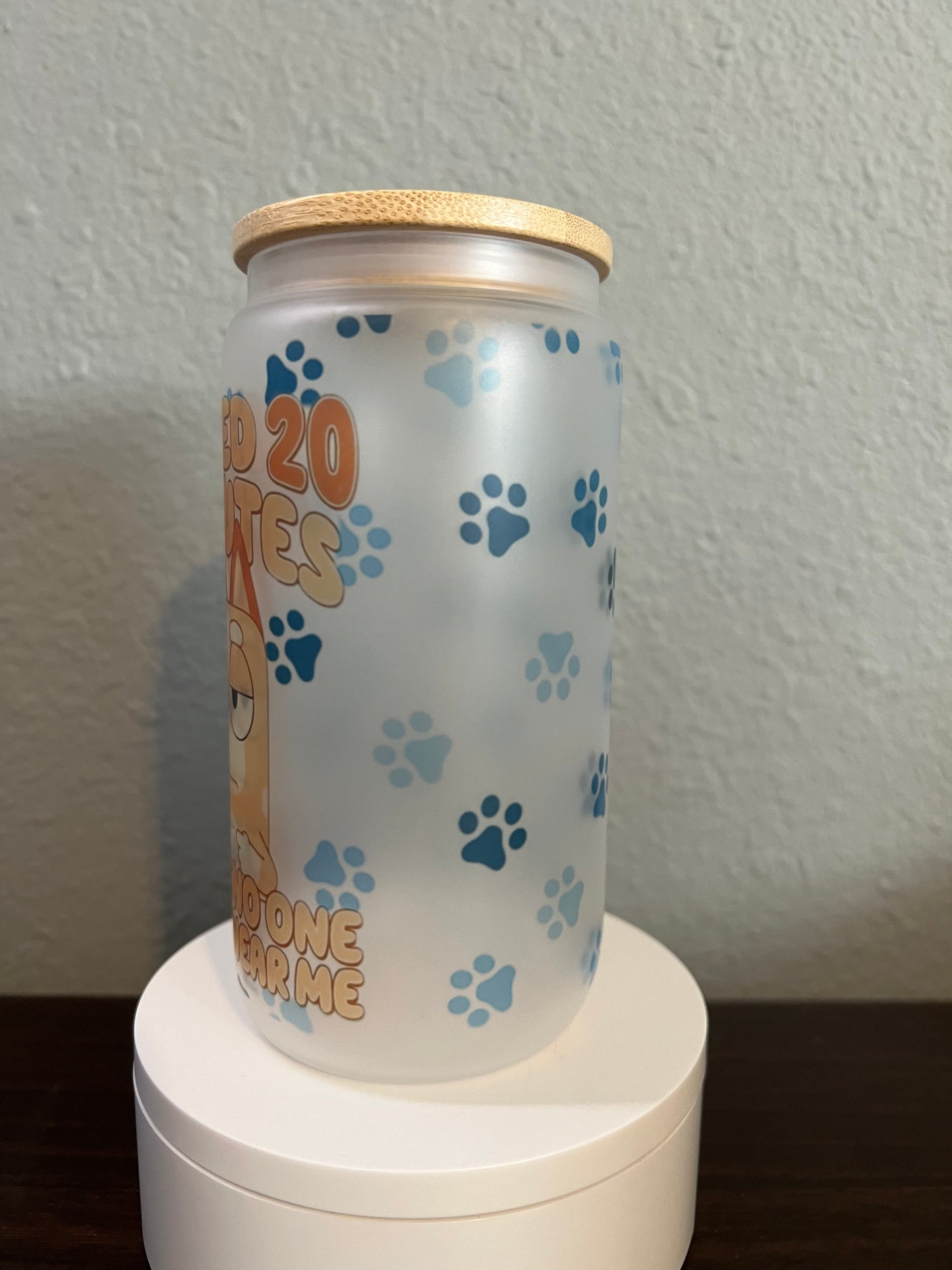 16oz Bluey Themed Frosted Glass Tumbler