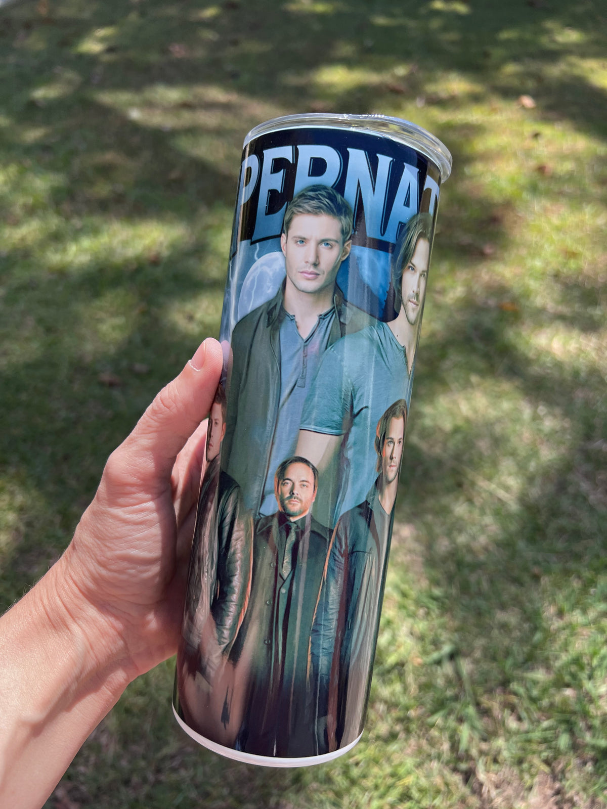 KimTheGrimm Supernatural SPN Sam Dean and Castiel 20oz stainless steel tumbler cup.⁠