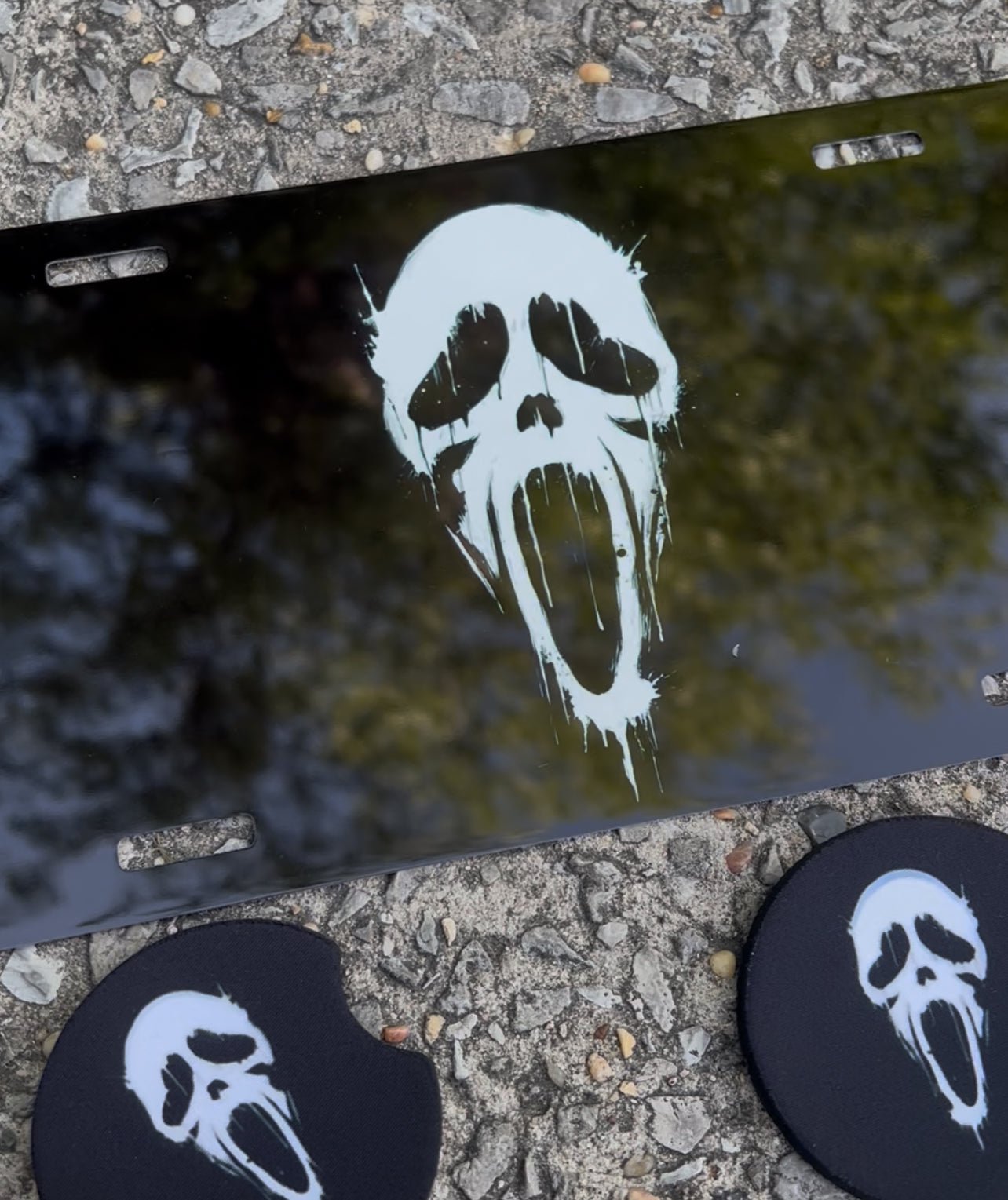 Ghostface coaster / license plate ( individual or combo)