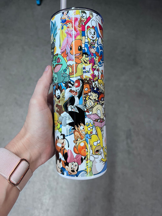 Colorful Cartoon Network nostalgia collage tumbler featuring retro cartoon and anime inspired characters