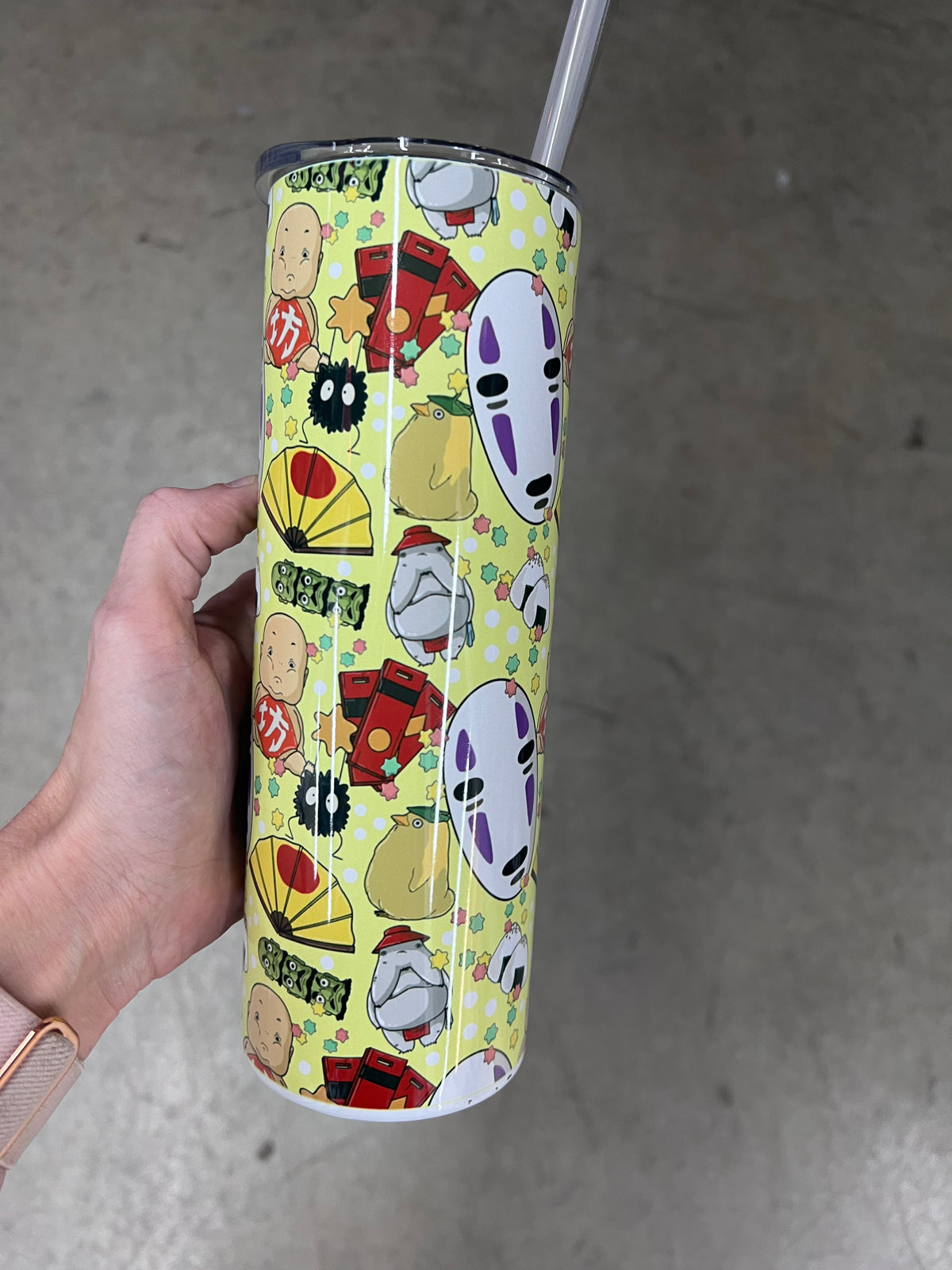 20oz Custom Tumbler | Studio Ghibli Spirited Away Seamless Pattern | No-Face Anime Kawaii Drinkware