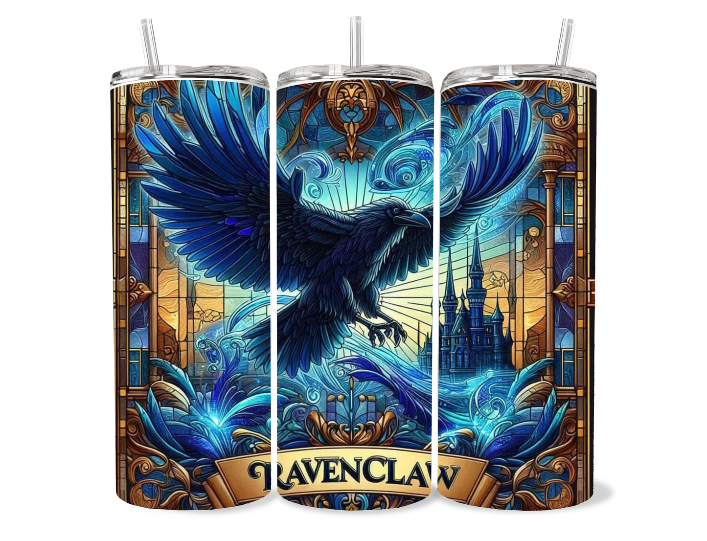 20oz Wizard Academy House Crest Tumbler featuring fandom-inspired artwork