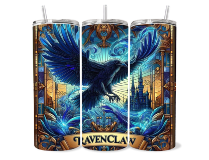 20oz Wizard Academy House Crest Tumbler featuring fandom-inspired artwork