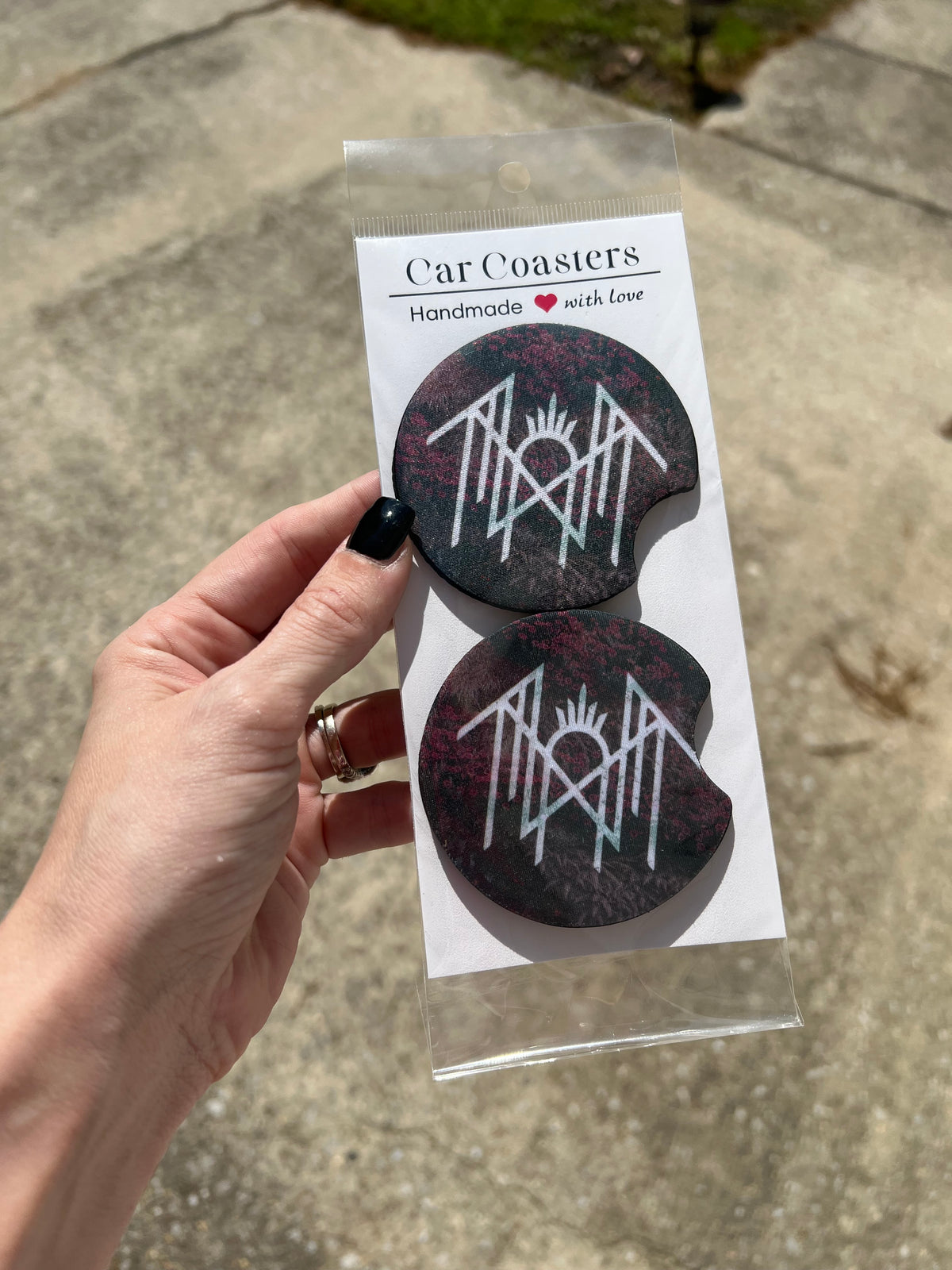 Sleep Token Even In Arcadia car coaster set with dark floral artwork