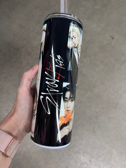 KimTheGrimm Stray Kids members collage 20oz stainless steel tumbler with SKZ logo.⁠