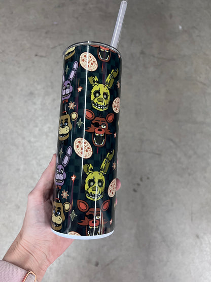 KimTheGrimm FNAF Five Nights at Freddys animatronics sublimated 20oz stainless steel tumbler cup.
