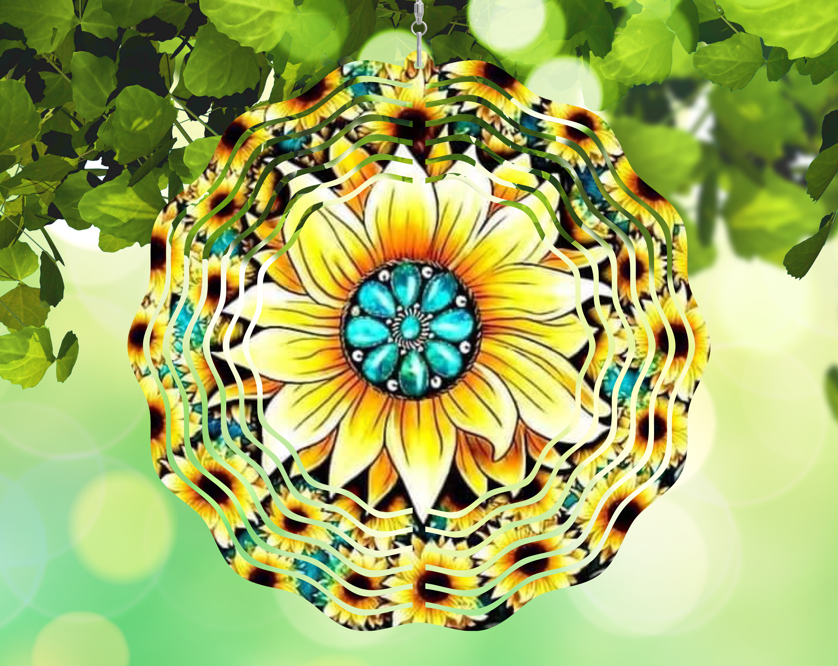 Turquoise Sunflower 8 inch Wind spinner