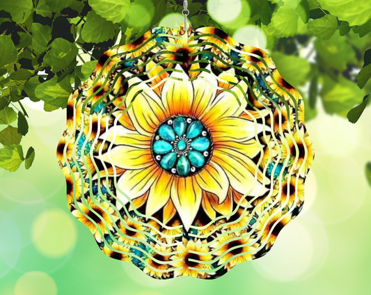 Turquoise Sunflower 8 inch Wind spinner