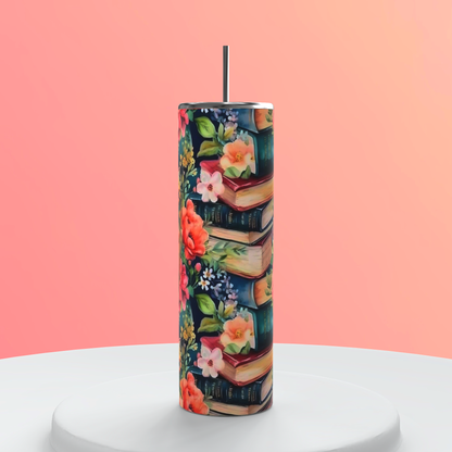 20oz Easily Distracted by Books Tumbler featuring book lover reader inspired artwork