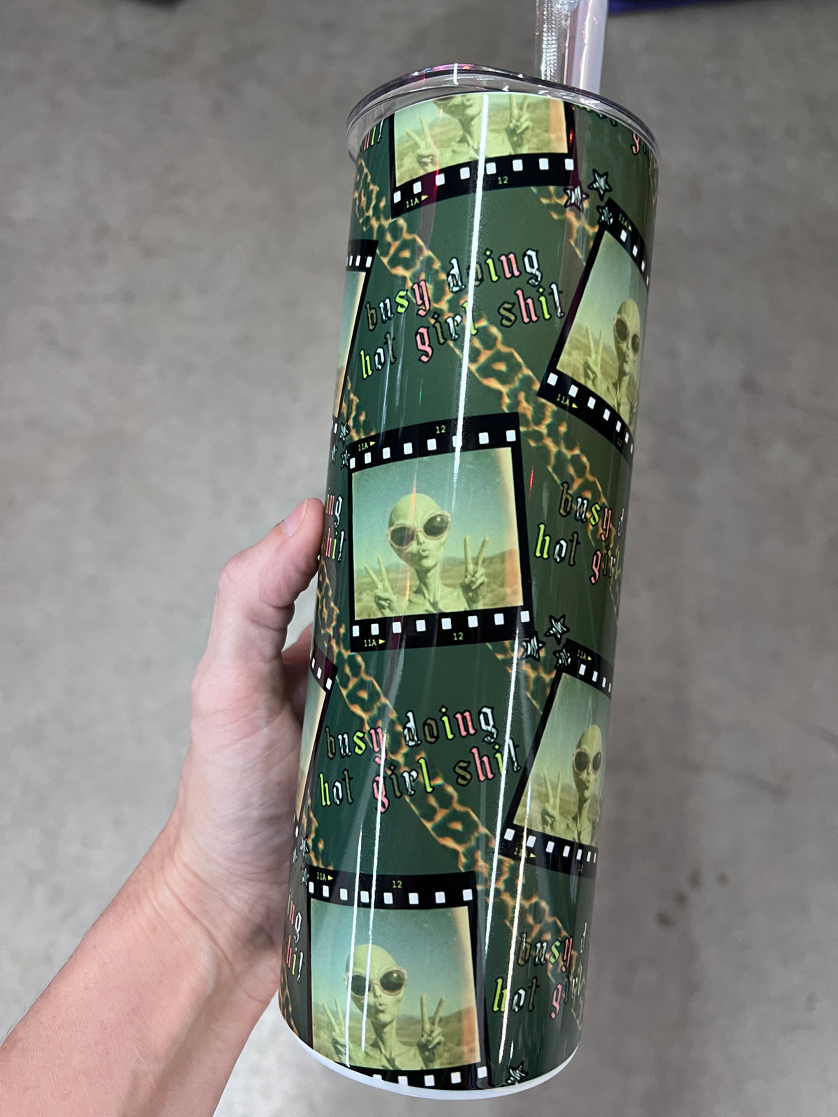 Busy Doing Hot Girl Shit Alien Tumbler 20oz | Y2K Vintage Film Strip Stainless Steel Cup⁠