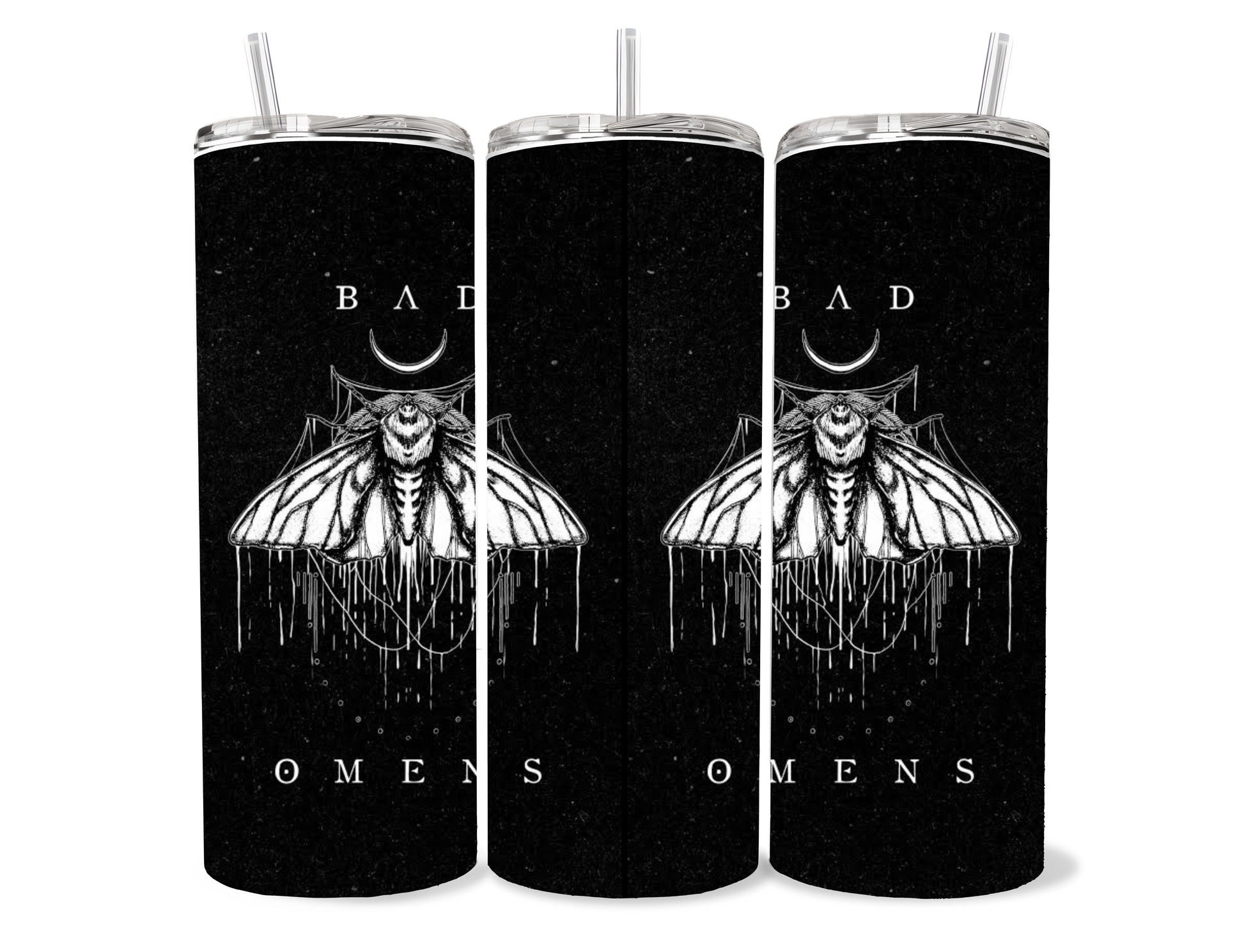 Bad Omens Moth 20oz Skinny Tumbler | Dark Aesthetic Gothic Drinkware | Alternative Metal Inspired Cup featuring the design artwork