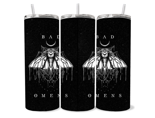 Bad Omens Moth 20oz Skinny Tumbler | Dark Aesthetic Gothic Drinkware | Alternative Metal Inspired Cup featuring the design artwork