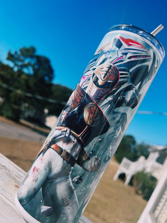 20oz Tommy Oliver Green & White Ranger Tumbler featuring power rangers tommy oliver inspired artwork