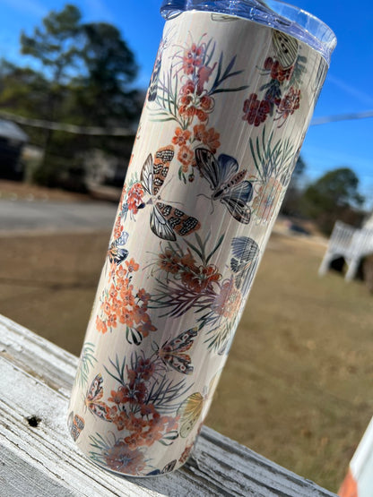 Butterfly 20oz Skinny Tumbler | Colorful Butterfly Stainless Steel Cup