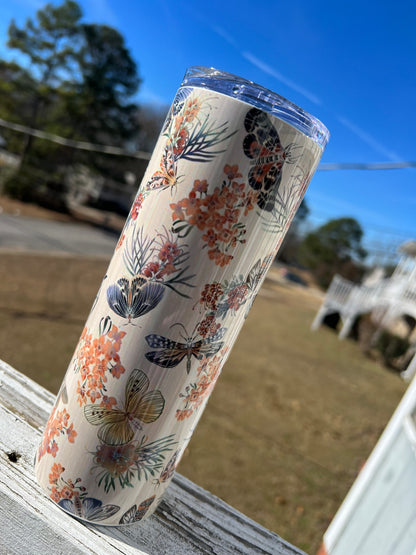Butterfly 20oz Skinny Tumbler | Colorful Butterfly Stainless Steel Cup