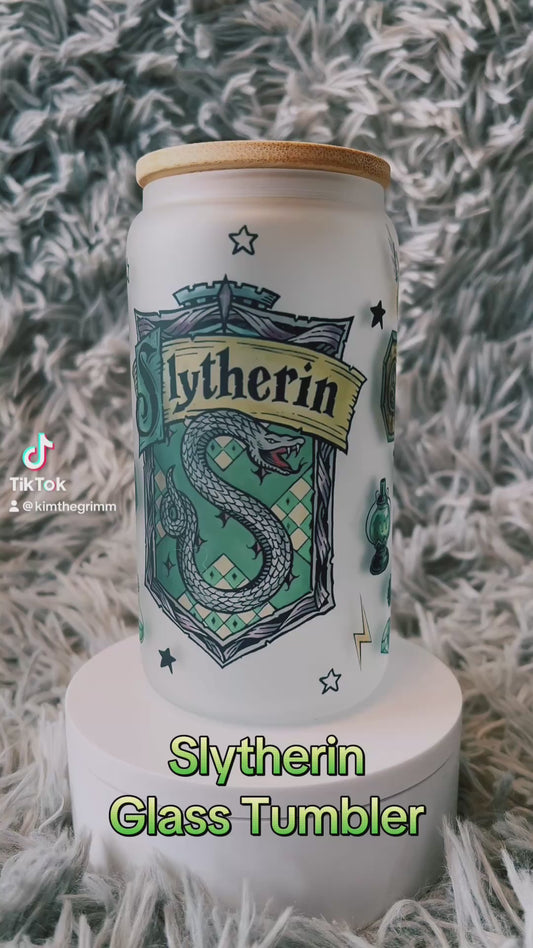 16oz Frosted Glass Slytherin Tumbler