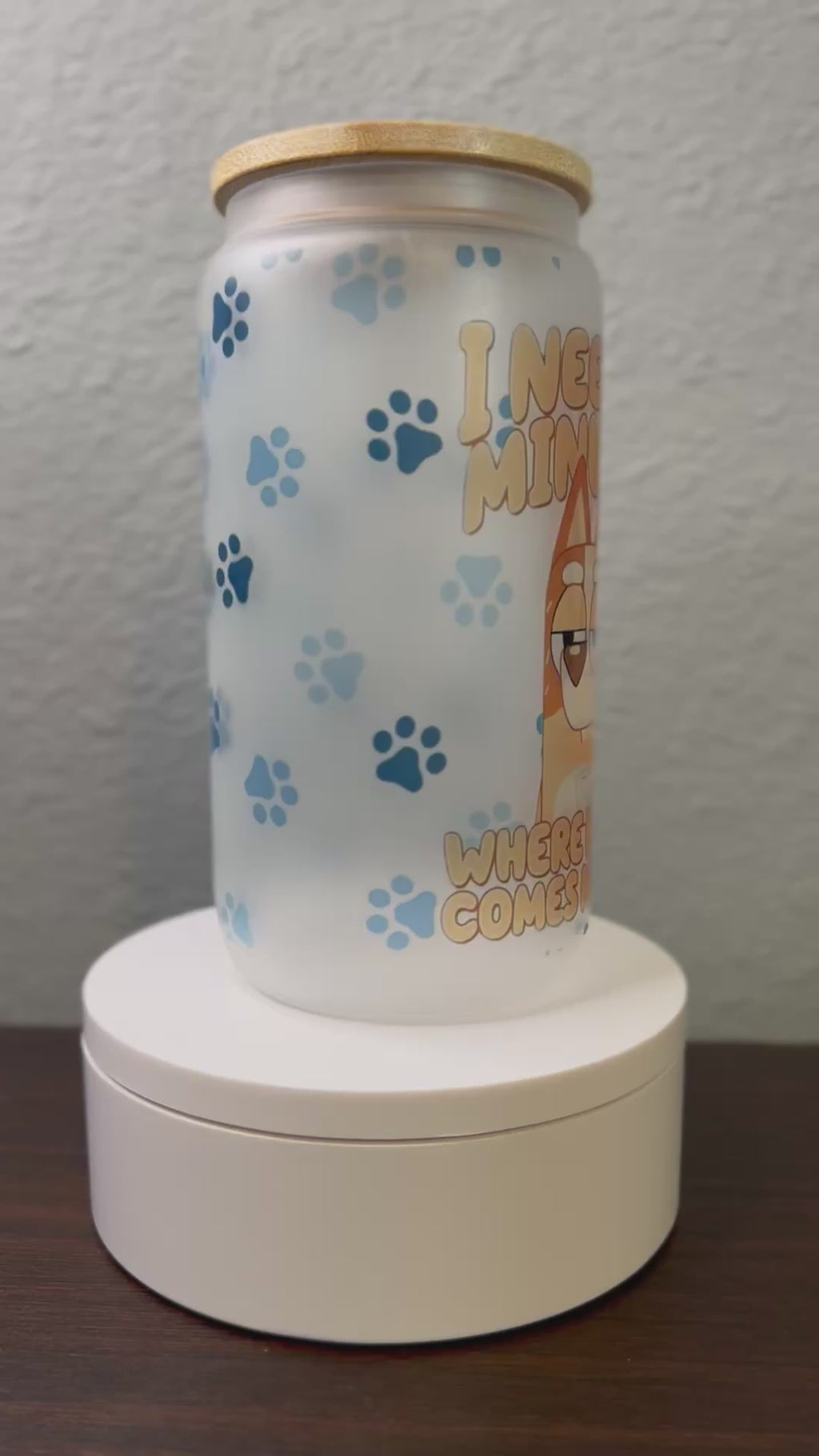 16oz Bluey Themed Frosted Glass Tumbler