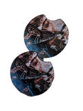 Sleep Token inspired car coaster set with dark gothic musician design on absorbent neoprene car cup holder coasters